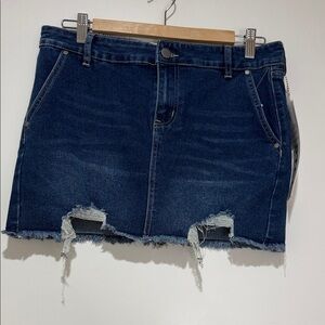Stylish Blue Distressed Mini Skirt